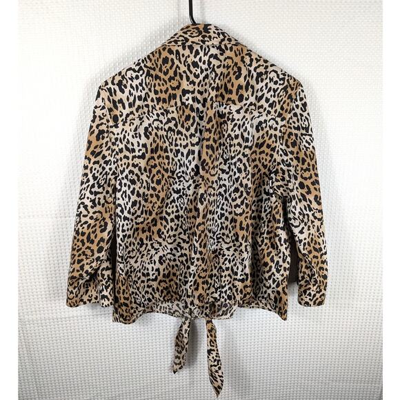 Chico’s Women’s 2 L Leopard Print Cotton Button Front Tie Hem Shirt Blouse - Picture 4 of 4